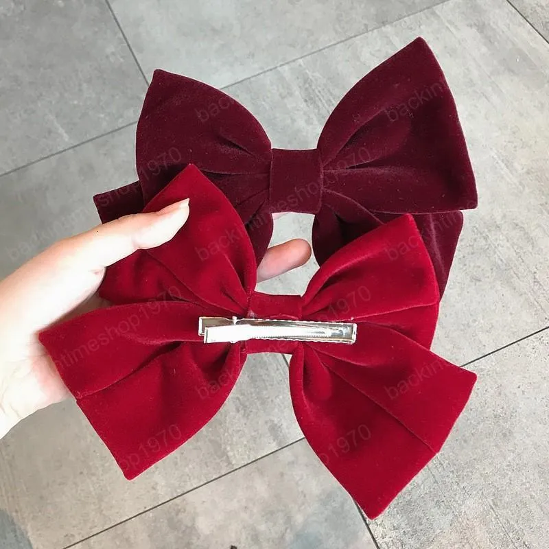 New fashion Autumn winter velvet cloth spring clip Solid color big bow hairpin Barrettes Women girls hair accessoriesr Headwear