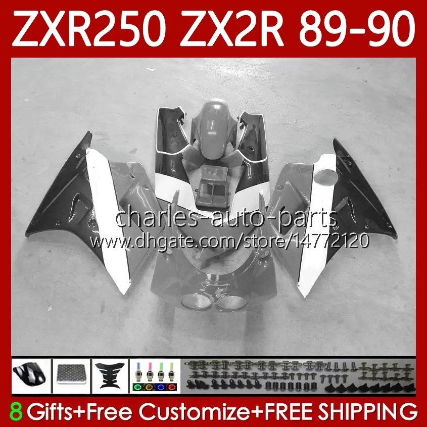 Komplettes Karosserie-Kit für KAWASAKI NINJA ZX 2R 2 R R250 ZXR Schwarz Grau 250 ZX2R ZXR250 1989 1990 Karosserie 84Nr. 89 ZX-2R ZXR-250 89-98 ZX-R250 ZX2 R 89 90 Motorradverkleidung