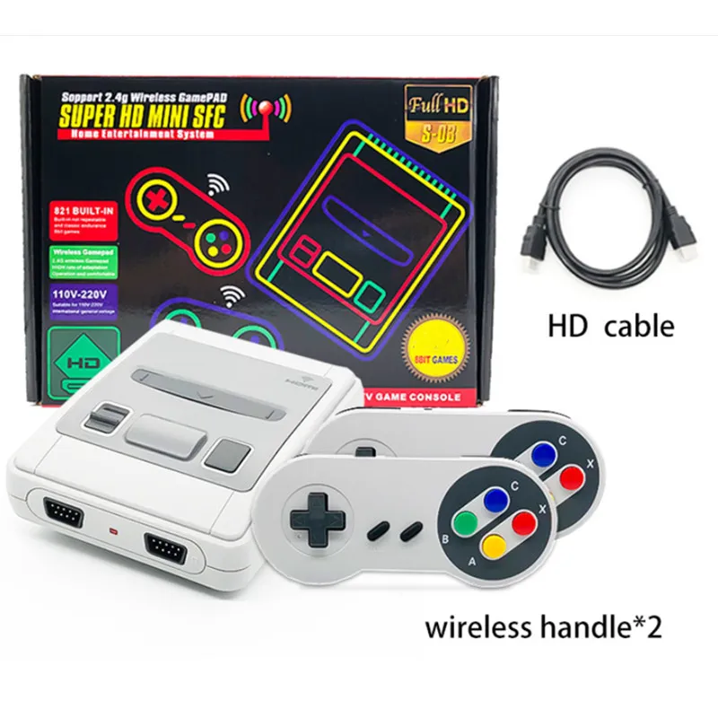 Super HD Mini SFC Dual 2.4G Lecteur de manette sans fil Hôte nostalgique SN-03 Console de jeu vidéo rétro 8 bits L'ordinateur de poche peut stocker 821 jeux