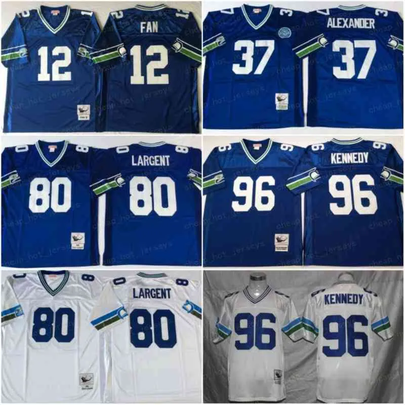 NCAA Football 37 Shaun Alexander 80 Steve Largent 96 Cortez Kennedy Trikot 12 12. Fan Farbe genäht Blau Weiß Herren Vintage