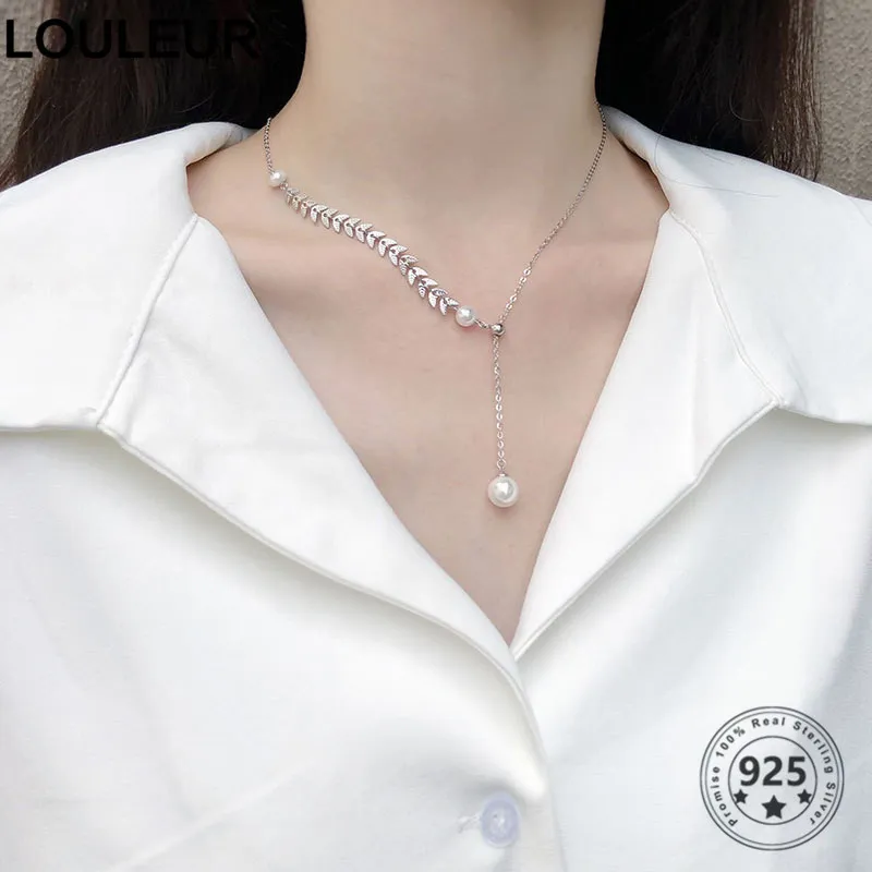 Louleur News 925 collier en argent Sterling or/argent blé oreille collier de perles pour les femmes été mode bijoux fins Q0531
