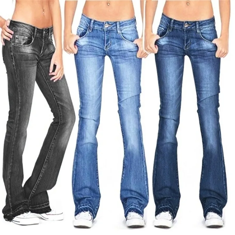 Black Low Rise Flared Jean Spring Summer Casual Vintage Skinny Bell Bottom Mom Jeans Korean Slim Denim Trousers Y2k Pants 220310