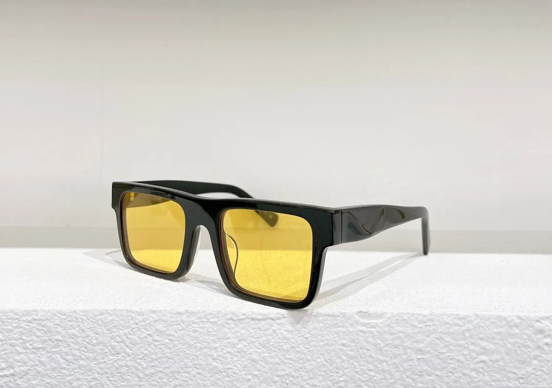Lunettes de soleil carrées jaunes noires 19w Lunettes carrées Lunettes de soleil de mode pour hommes Sun Shades Protection UV avec boîte