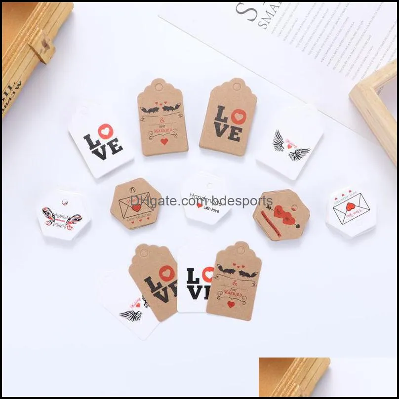 Christmas Decorations DIY Pendant Happy Valentine`s Day Kraft Paper Package Wrapping Hanging Label Gift Tags Thank You Handmade With