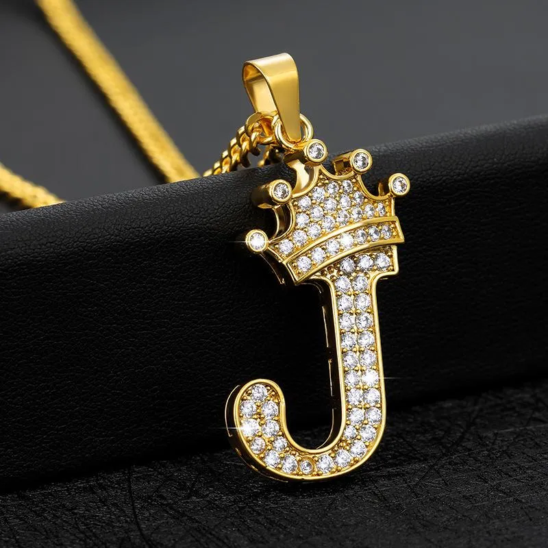 Collier chaîne de luxe cuivre zircon A-Z couronne alphabet pendentif chaîne  punk hip-hop style mode femme homme initiale nom bijoux, collier ras du cou  (couleur du métal : J) : : Mode