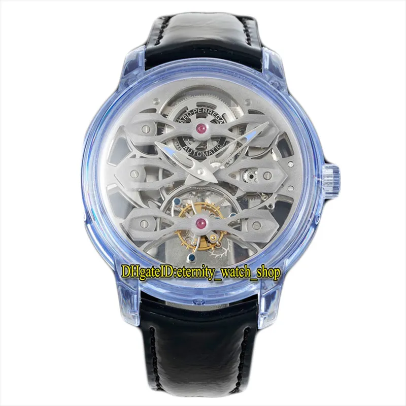 2022 RMF 99295-43-002-UA2A Real Tourbillon Mechanical Mens Watch Skeleton Dial Fully Transparent Blue Case Sapphire Leather Strap Super Version Eternity Watches