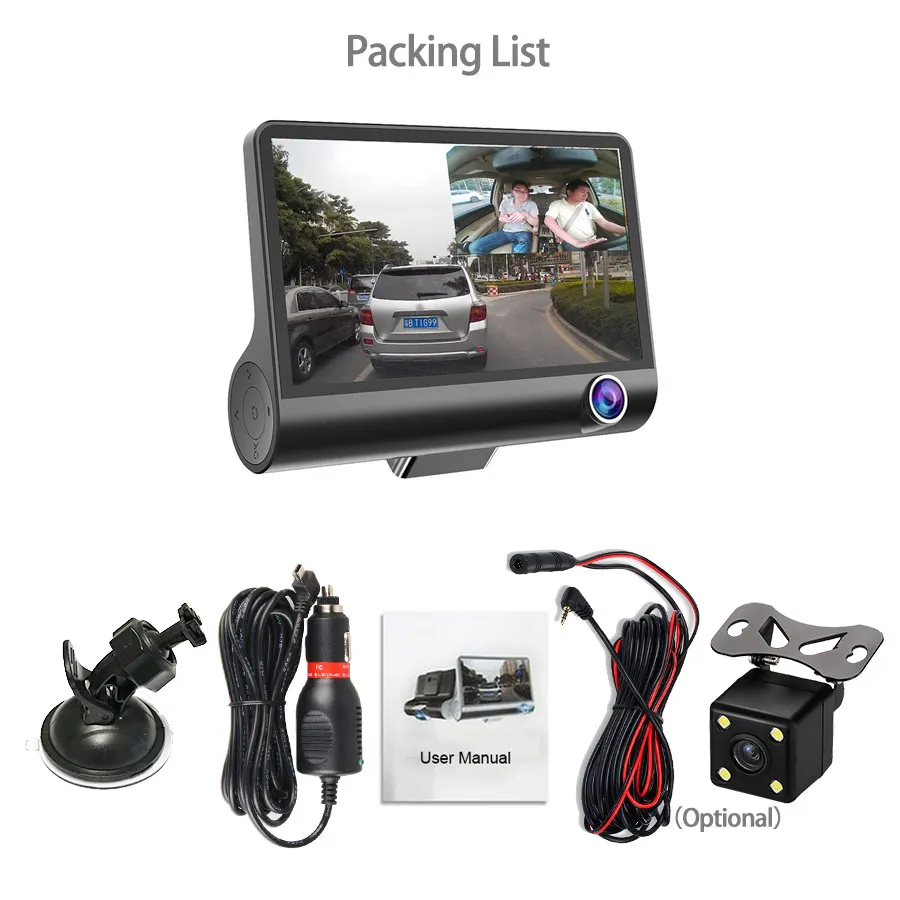 New Car DVR 3 Cameras Lens 4 0 Inch Dash Camera Dual Lens With Rearview Camera Video Recorder Auto Registrator Dvrs Dash Cam2872