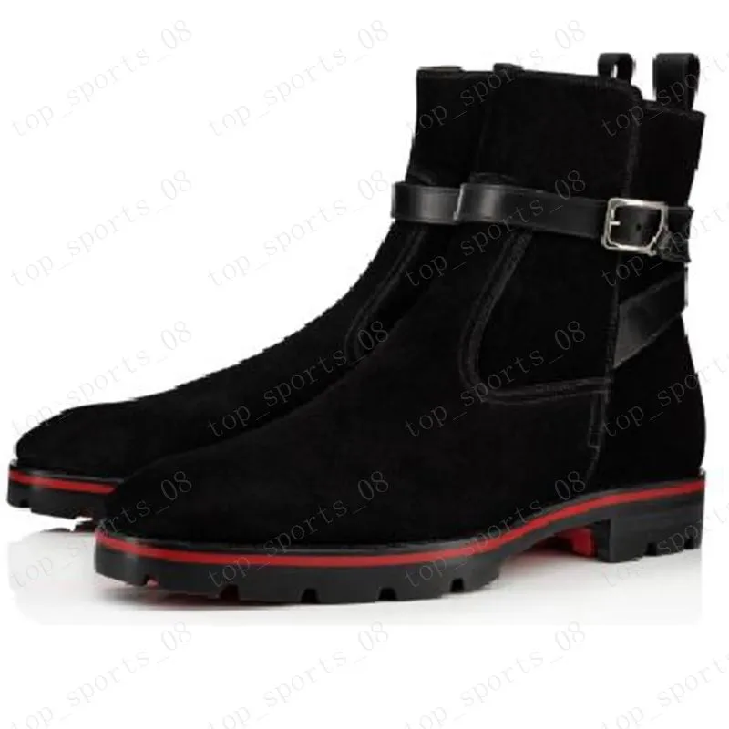 새로운 스타일 붉은 바닥 스니커 남성 부츠 스파이크 스웨이드 가죽 붉은 유일한 남자 신발 슈퍼 완벽한 멜론 오토바이 발목 부츠 남성용