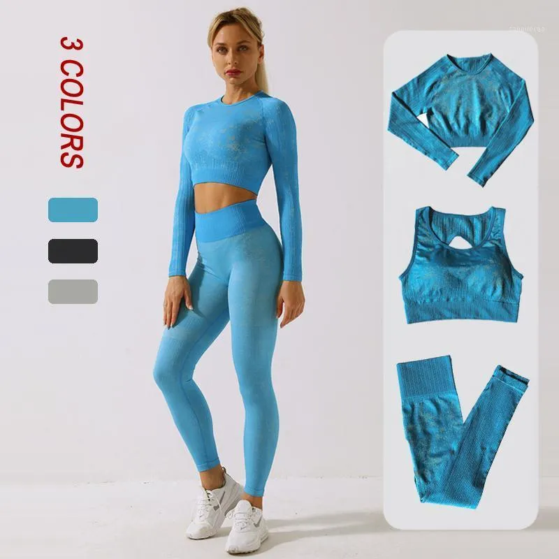 Bez szwu Joga Zestaw Kobiety Sporty Garnitur Z Długim Rękawem Crop Top Wysoką Talię Legginsy Siłownia Zestaw Fitness Trening Ubrania Kobiet Sportswear1