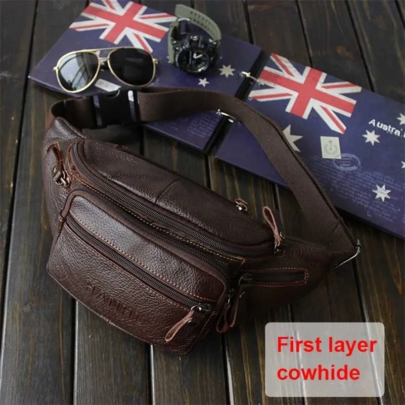 Retro Äkta Läder Bälte Bröstväska För Män Designer Purses Brown Crossbody Waist Luxury Oversized Fanny Pack Packs 220119