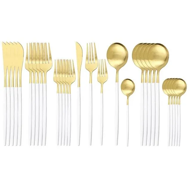 30pcs Matte Cutlery Set 304 Zestaw stali stalowej ze stali nierdzewnej Nóż Deser Deser Fork łyżka Silverware Strona główna kuchnia stołowa 3171