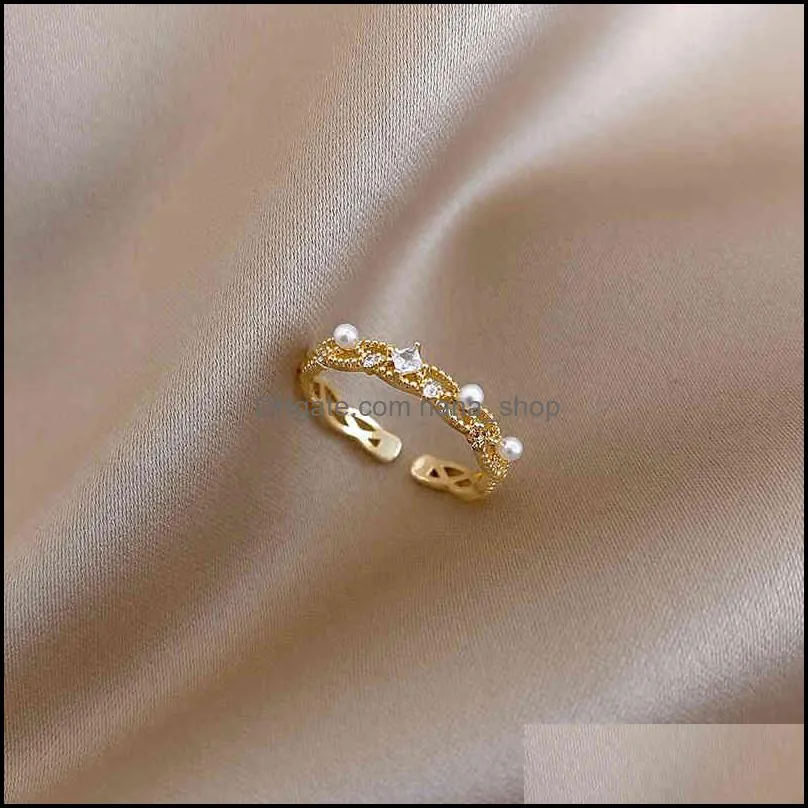 Straight temperament zircon pearl Female Minority dign simple wind index finger ring ins fashion personality network