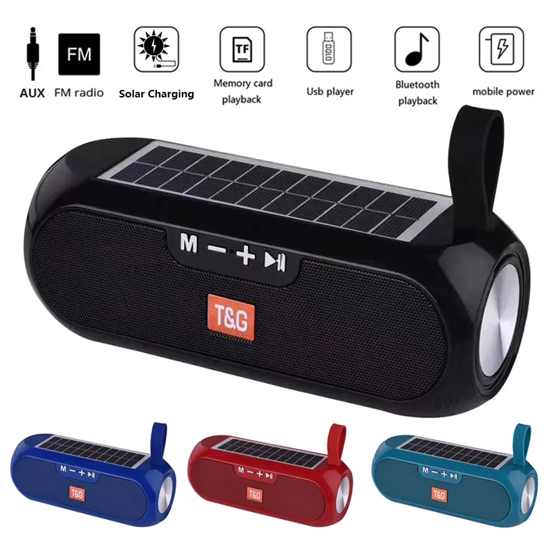 TG182 Solar Power BT Speakers Portable Wireless Column Stereo Music Center Boombox Waterproof Super Bass USB AUX FM Radio