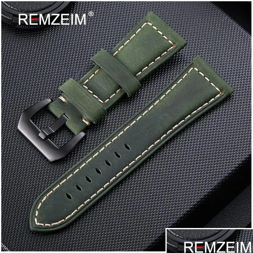 genuine leather watchband 20mm 22mm 24mm 26mm crazy horse nubuck sports outdoor watch band buckle strap relogio pulseira