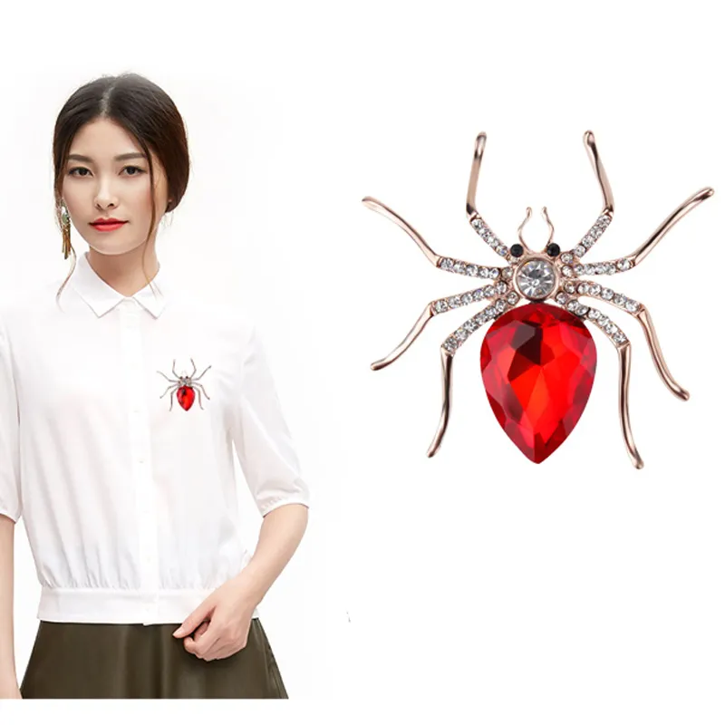 Jewelry High Quality Glass Crystal Spider Brooch Pins in Red Purple Blue Colors