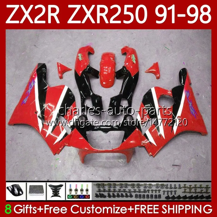 Verkleidungen für KAWASAKI NINJA ZXR-250 ZX2R ZXR250 ZX 2R 2 R R250 ZXR 250 91 92 93 94 95 96 97 98 85 Nr. 61 ZX-R250 ZX-2R Rot Schwarz 1991 1992 1993 1994 1995 1996 1997 1 998 Körper