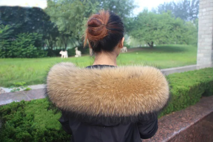 XUYUZUAU Women's Real Raccoon Fur Collar – Handmade Natural Brown Winter Wrap – 80cm X 16cm