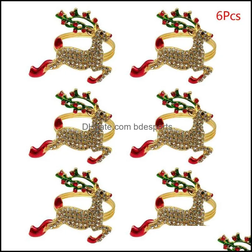 Napkin Rings 6pcs Christmas Table Buckle Metal Bar Towel Decoration T5EB