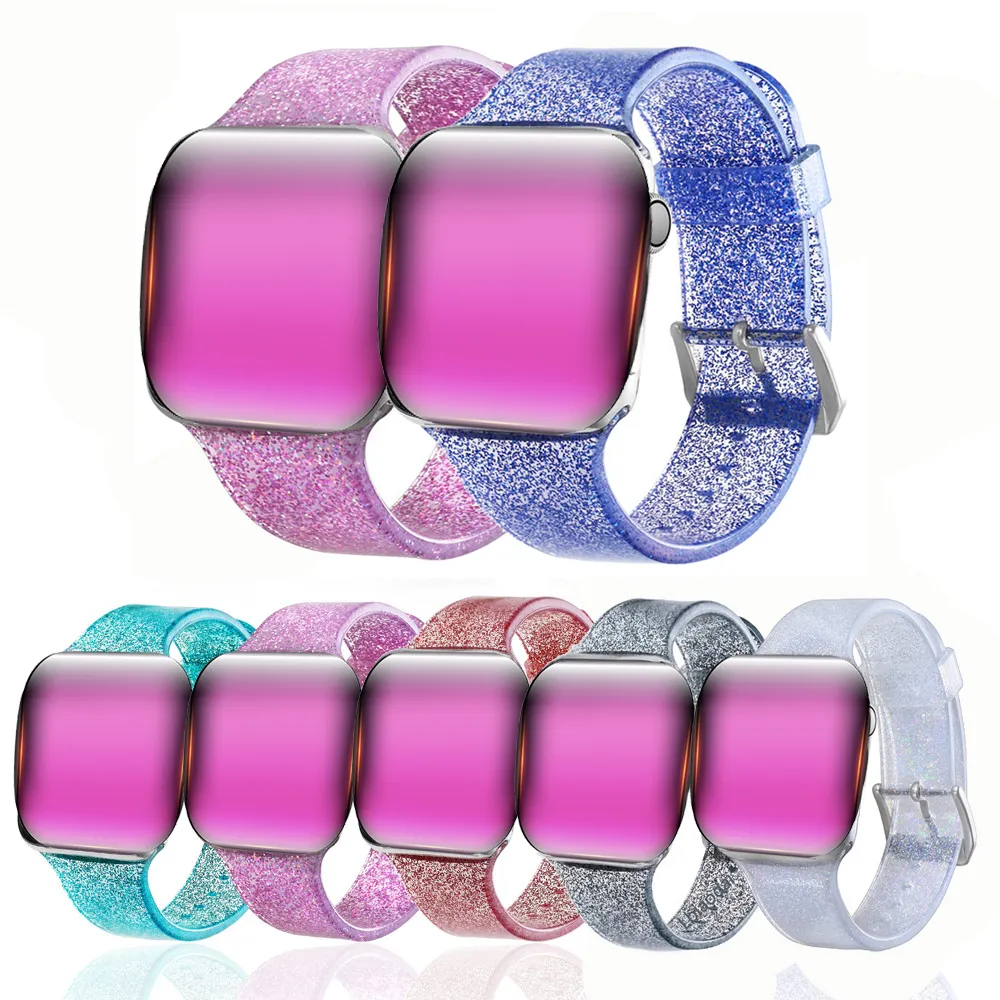 Smart Straps For Apple Watch 38mm 42mm Transparent Shiny Glitter Silicone Replacement Bands Bracelet with Connector for iWatch