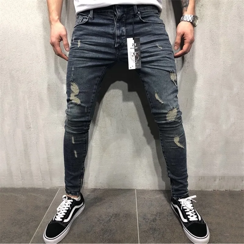 망 청바지 패션 스키니 청바지 남자 힙합 Jean 바지 브랜드 남성 슬림 데님 바지 Streetwear Calça Masculina D25 201111