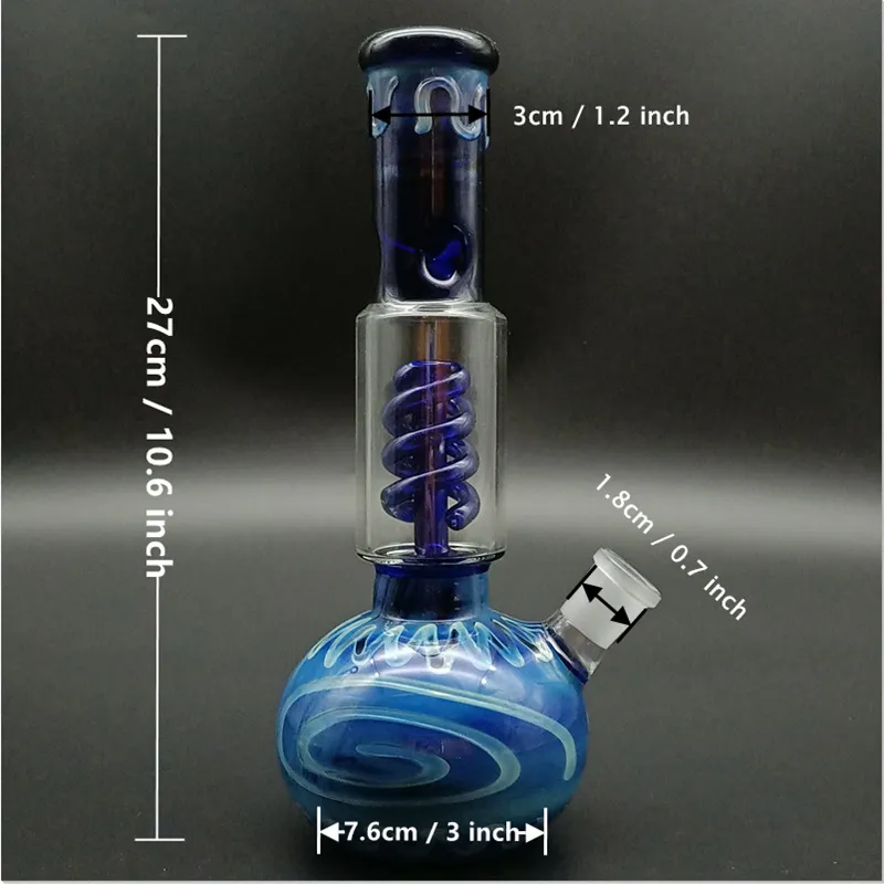 10.6 inch Glass Water Bong Recycler Hookah Smoking Pipe Shisha Beaker with 14mm Male Bowl Curve Perc