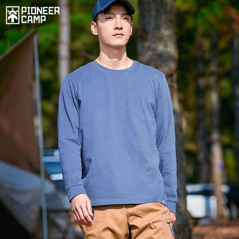 Pioneer Camp 2021 New Solid T-shirts Men 100% Cotton Long Sleeve Comfortable Summer Men's Clothing XCS123161 G1229