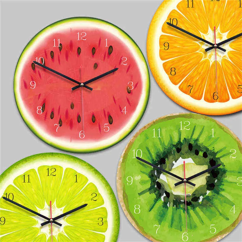 Fresh Fruit Wall Watches Home Decor Appeso Limone Cucina Cucina Orologi Reloj de Pared Beverage Negozio Decorazione Regalo speciale Estate H1230