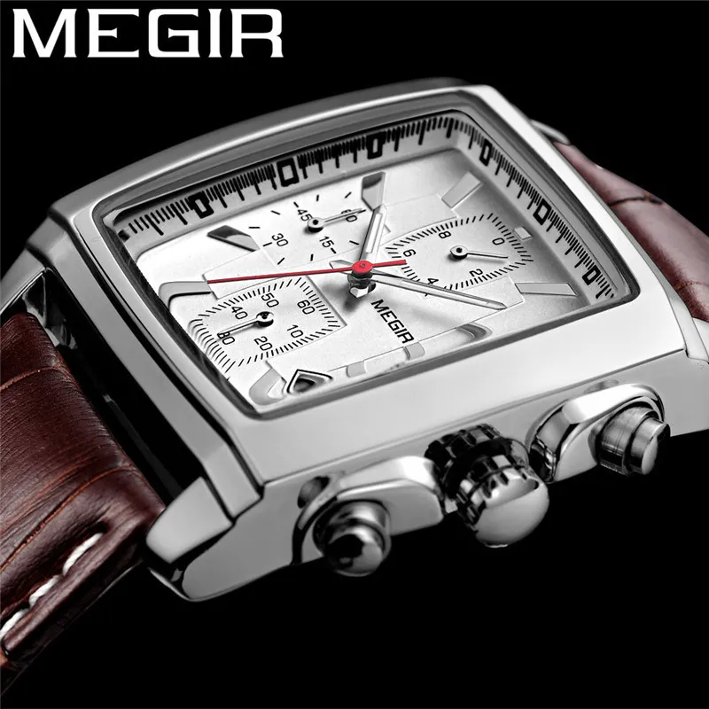 メガール腕時計メンズ防水クロノグラフミリタリー男性時計トップブランド高級純正レザービジネスマンスポーツ腕時計2028 LJ201123