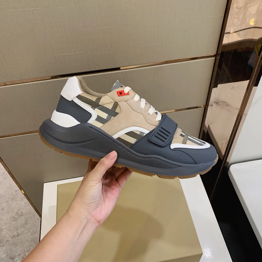 High Quality Designer Casual Shoes Real Leather Classic plaid Trainers berry Stripes Shoe Fashion Trainer For Man Woman bur color bar sneakers
