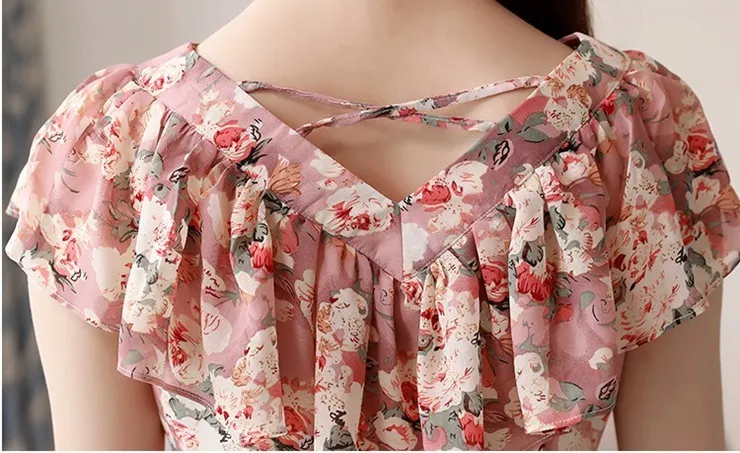 2018 Fashion Summer Blouses Women Shirts Plus Size Floral Tops Ladies Short Sleeve Chiffon Blusas Feminina Ruffled Blouse Mujer (12)