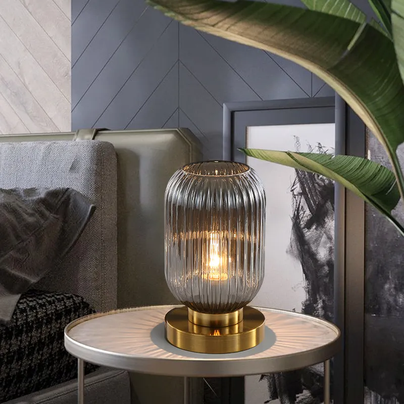 Lampe de table nordique étude chambre chevet décor éclairage salon moderne blanc bleu ambre gris fumé verre lampe de bureau