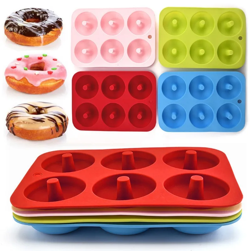 Silikon Donut mögel Baking Pan DIY Donuts 6 Gridmattor Non-Stick Cake Pastry Tools