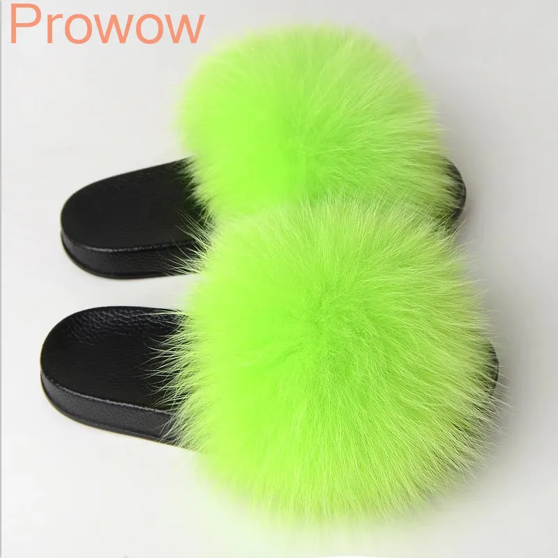 Hot Sale Fur Slippers Women Fox Fluffy Sliders Comfort With Feathers Furry Summer Flats Sweet Ladies Shoes Size 45 Home Shoes Y200706