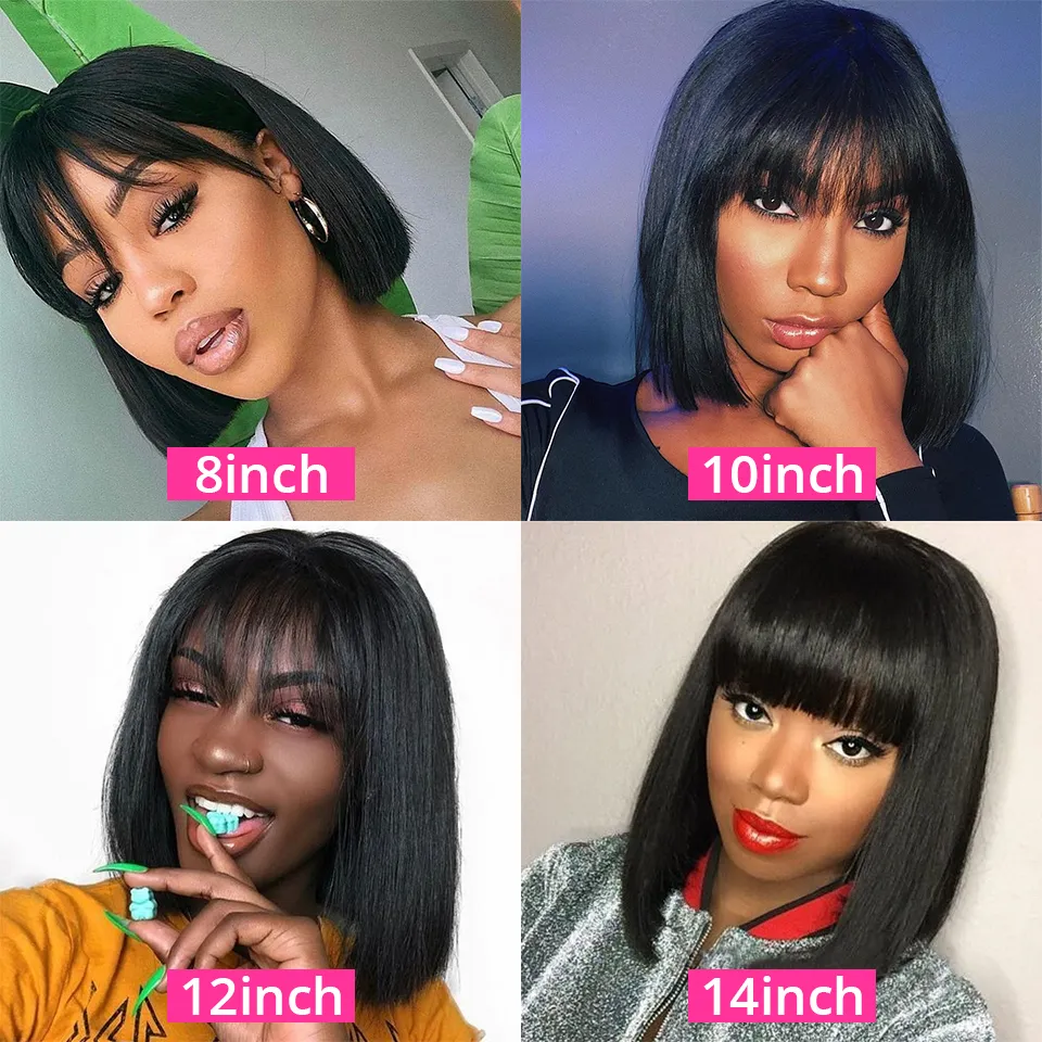 Short Bob Wig With Bangs Straight Vietnamese Hair Wigs For Women Human Hair Full Machine Made Cheap Wig Natural Human Hair Wigsfactory direc