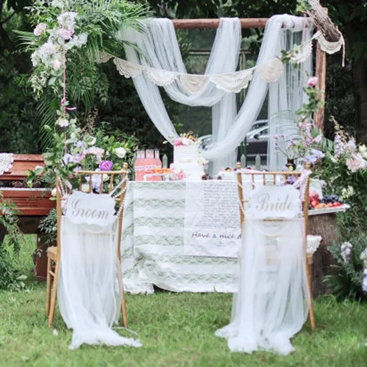 Decorazione del partito Sedia da sposa Indietro Garza Stadio Decorativo Backdrop Pografia ad alta densità Veli Net Forniture Filato bianco