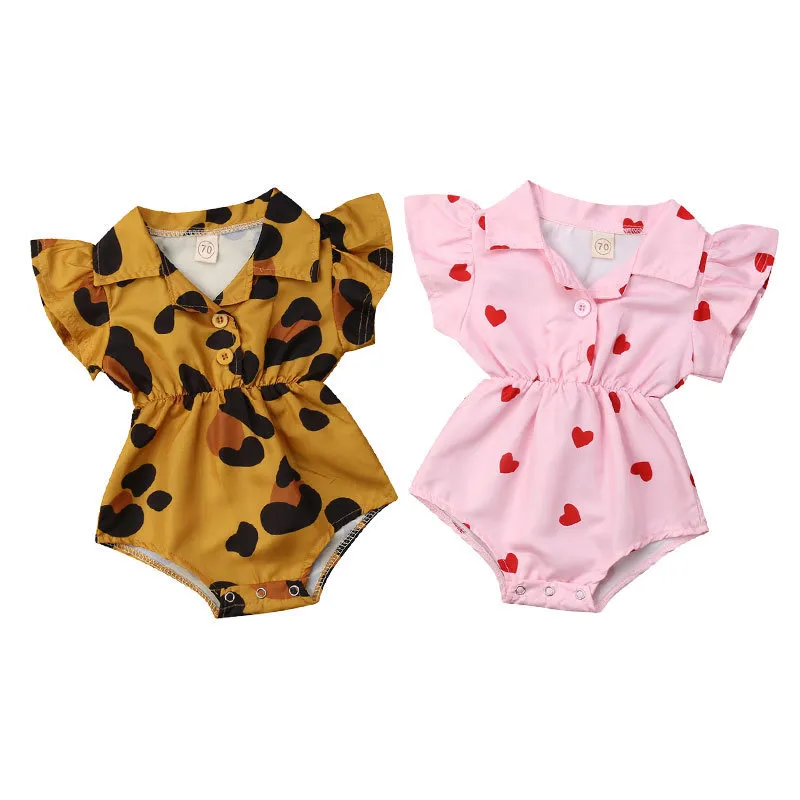 Estate infantile neonato ragazza abbigliamento leopardo cuore volant neonate pagliaccetti vestiti di San Valentino per la neonata estate 201023