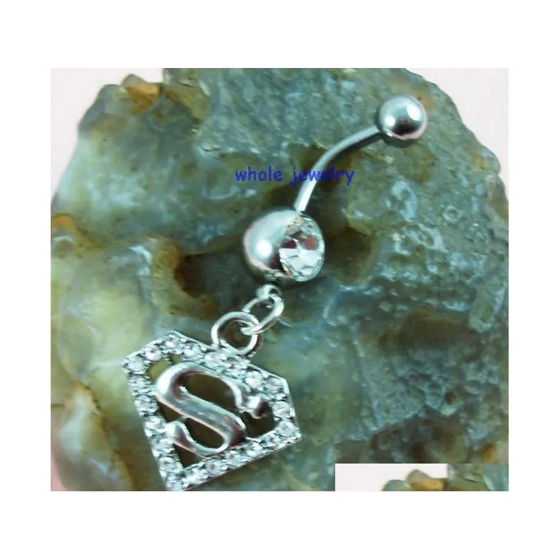 d0422 ( 1 color) belly button superman belly ring body piercing jewelry fashion charm 14ga 5/8 balls navel belly dangle piercing