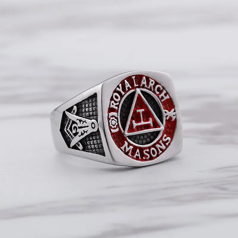Silver Scottish Rite Rings 316L Stainless Steel Men's Scottish Rite Ring with Cloisonne Enamel and ...