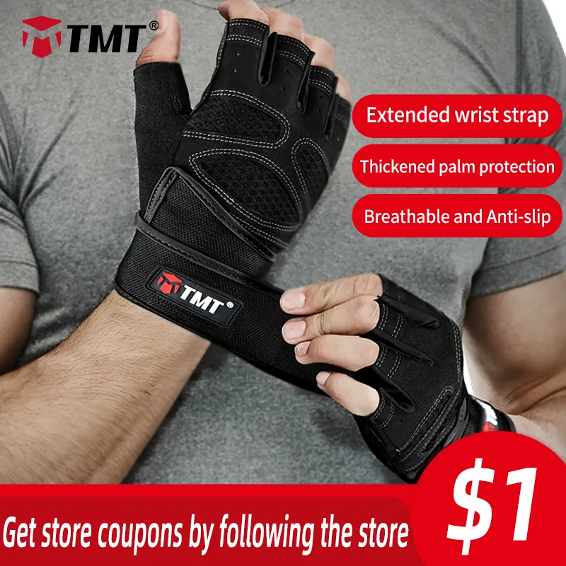 TMT Gym Handschoenen Ademend Zwaargewicht Oefening Gewicht Lifting Man CrossFit Body Building Training Sport Fitness Training Handschoenen Q0107