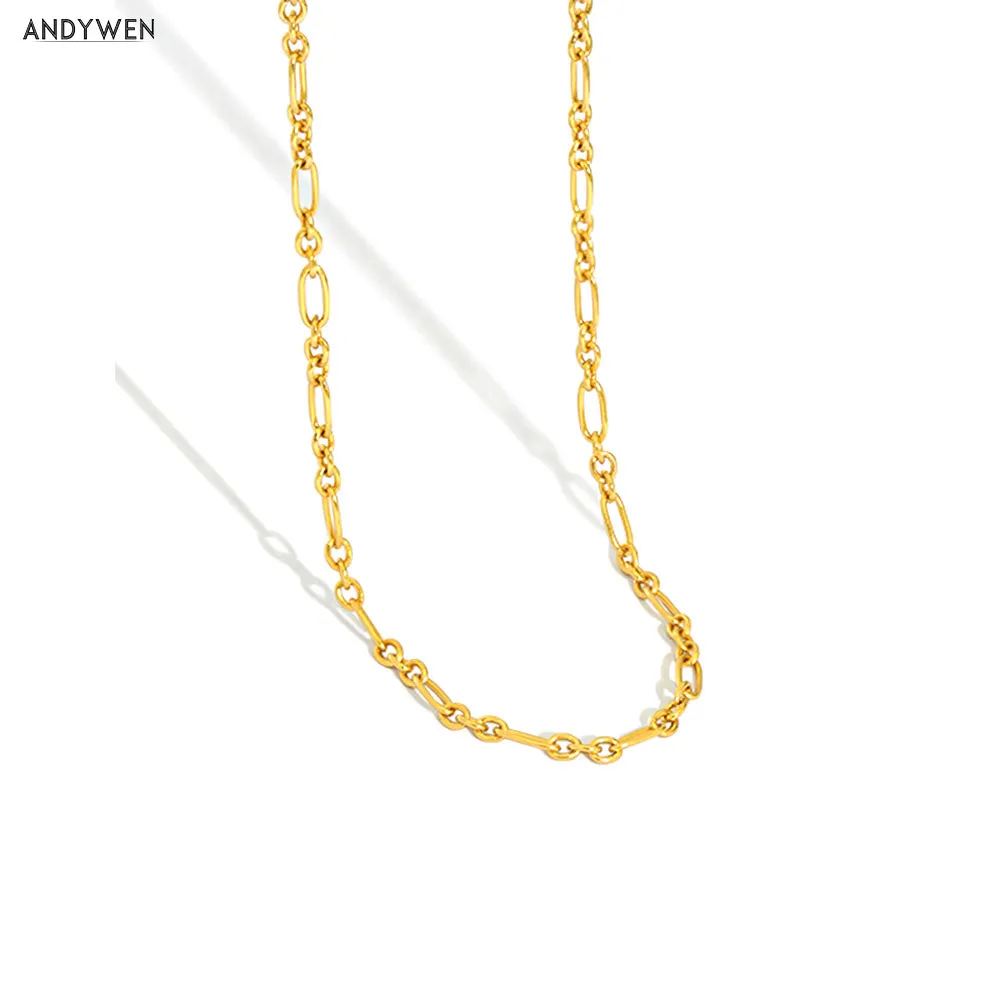 Andywen 925 Стерлингового серебра Золотая цепь Человек Ручной Цепной Сторицейская Цепочка Choker Ожерелье Женщины Рок Панк Ювелирные Изделия для Женщин Q0531