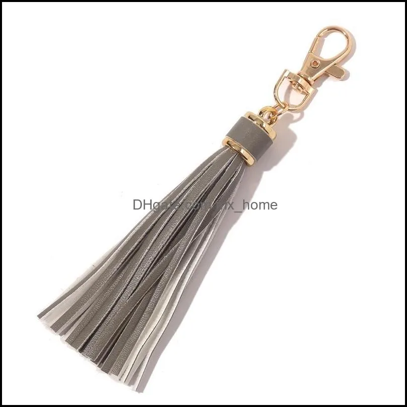 Factory Wholesale Designer Fashion Tassel Key Chain Women Cute Fringe Bag Accessory PU Leather Tassels Car Ring DIY