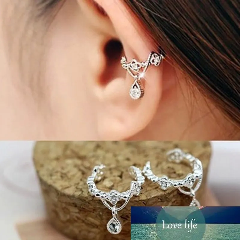 Ny 1 Par Enkel Fashion Ear Cuff Wrap Rhinestone Crosk Clip på icke piercing örhänge