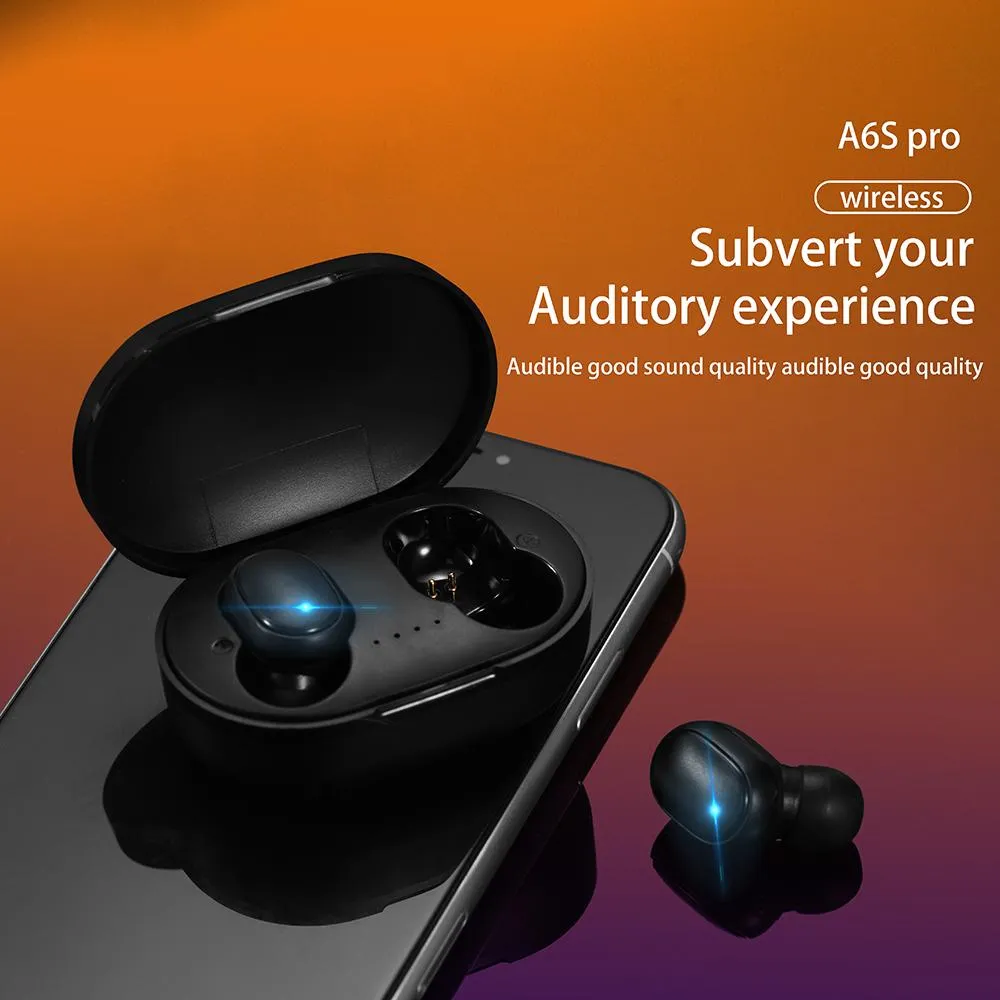 ORIGINAL A6S TWS Bluetooth Earphone Headphone BT 5.0 Trådlösa öronsnäckor Life Waterproof Wholesale Muti Color Ear Buts headset med MIC för alla smartphones Ready Stocks