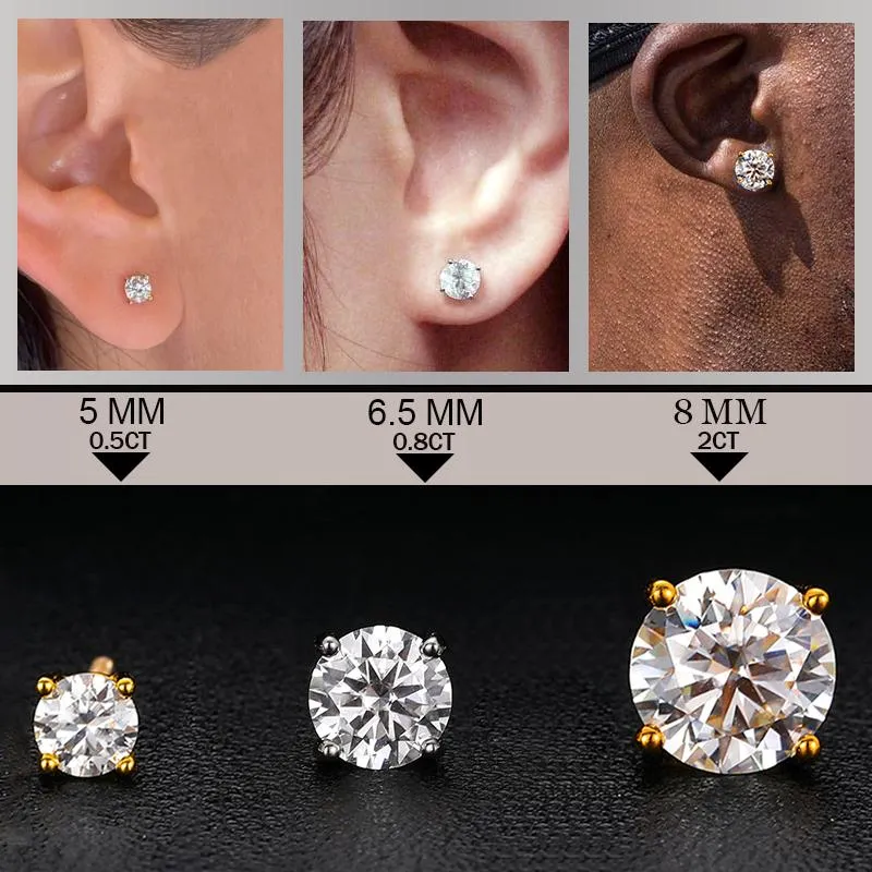 Stud Unisex Classic With Certificate Moissanite Earrings For Women Jewelry 925 Sterling Silver Fashion Engagement Gift