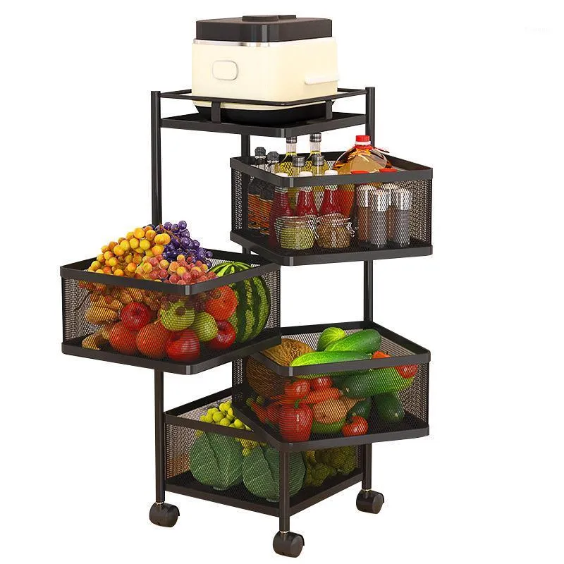 Kitchen Storage & Organization 5-layer Iron Shelf Home Rotation Floor Rack Square Fruit Vegetable Basket Bathroom