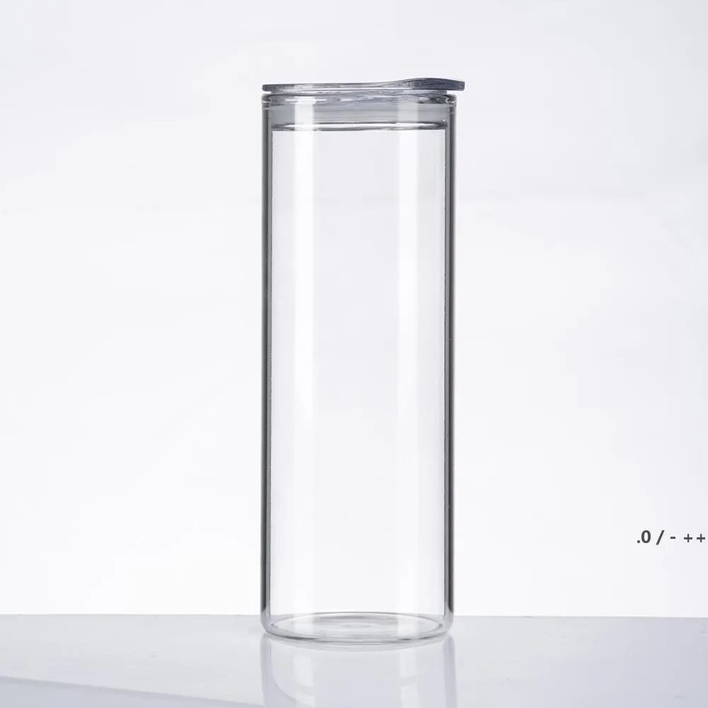 Sublimation Glass Beer Tumblers with Lid Straw DIY Blanks Frosted Clear Can Shaped Mug Cups Heat Transfer 25oz Cocktail SEAWAY ZZF13874