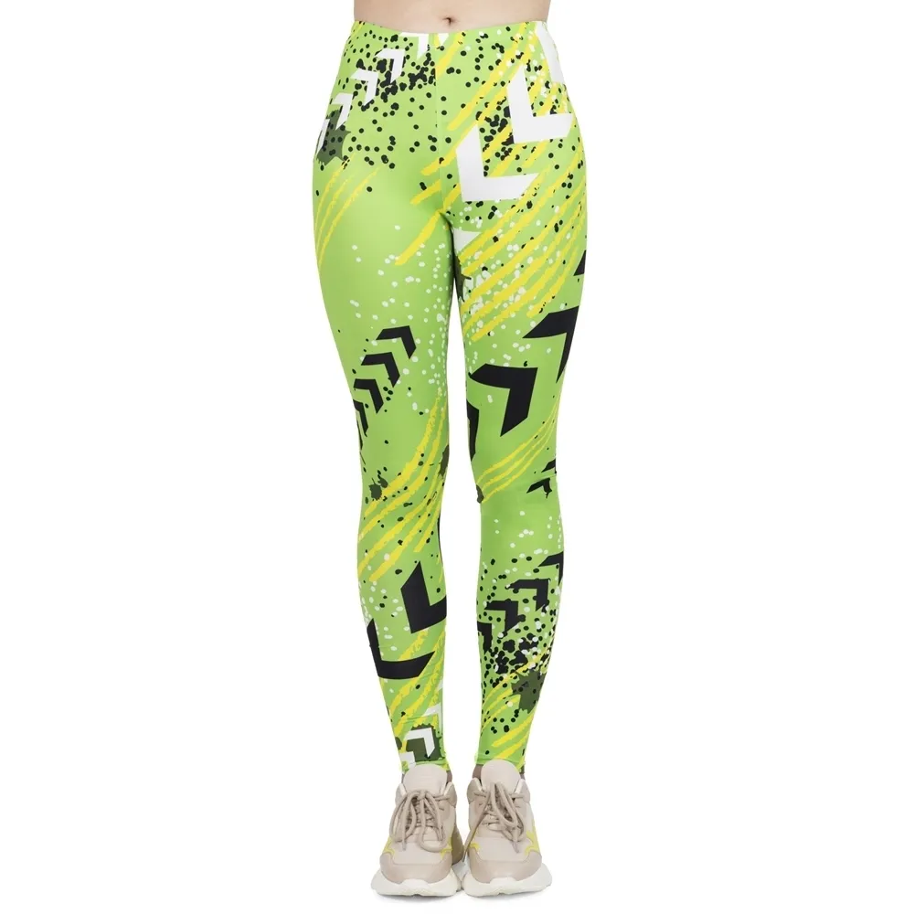 Sıcak Kadın Moda Tayt Yüksek Esneklik Egzin Egzersiz Jogging Pantolon Floresan Yeşil Neon Baskı Spor Leggins LJ201006