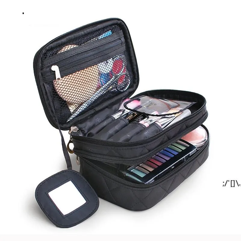 Hot 4 Colors High-quality Wholesale Women's Travel Makeup Bags Large Capacity Cosmetic Bag With Mirror RRA11505