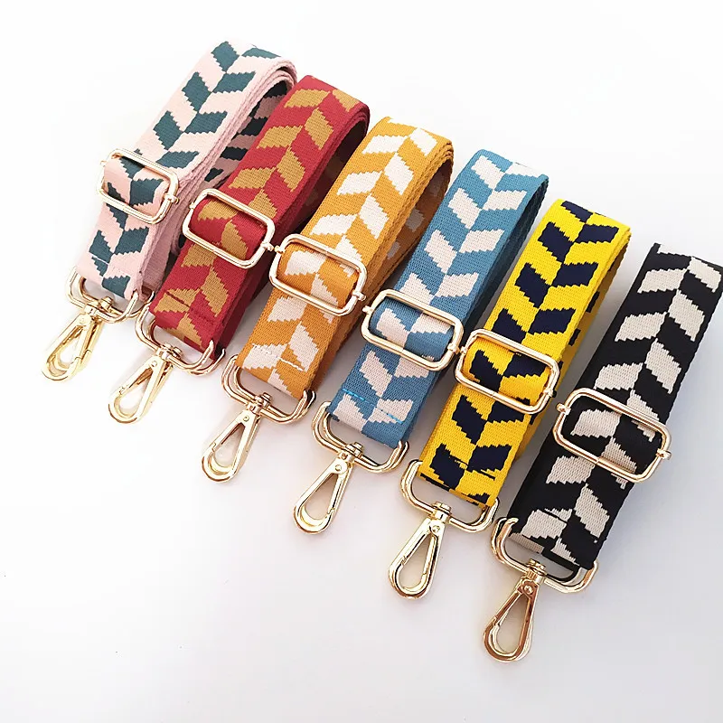 2021 Wide Colored Striped Bag Straps DIY Bag Tillbehör Delar Byte Skulder Bälten Handväska Rem Långband Hantera Guldspänne