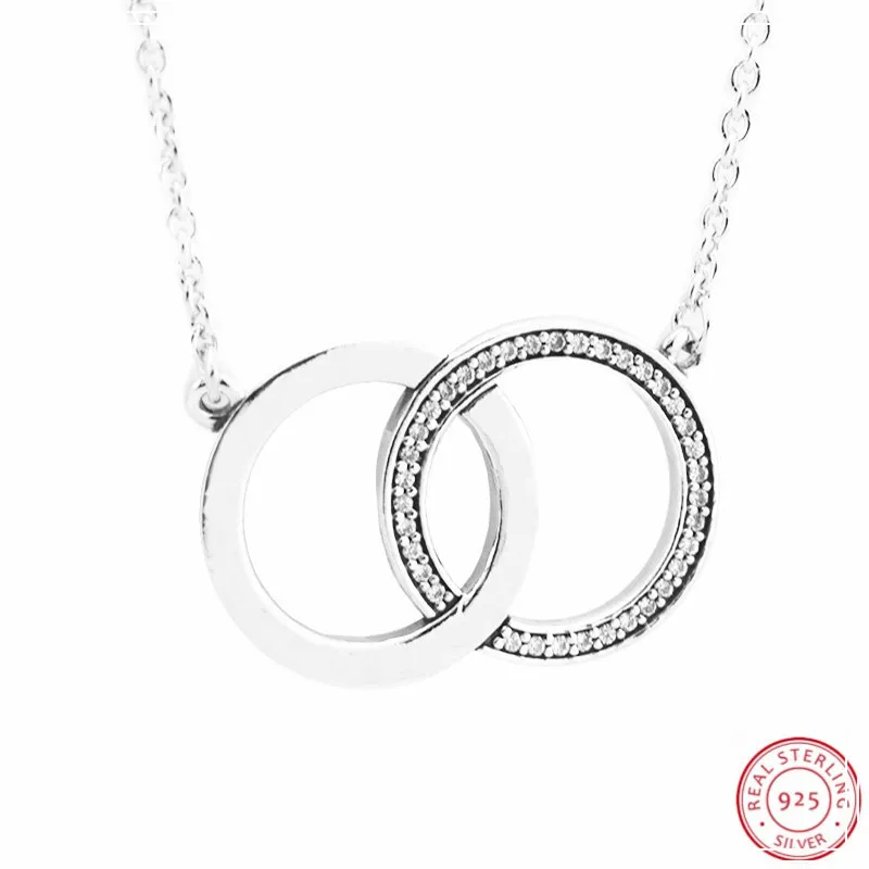 Ineinandergreifende Kreise, 45 cm lange Halskette, verstellbar auf 42 cm bis 38 cm, aus Silber 925-Schmuck mit klassischem funkelndem CZ FLN039 Q0531